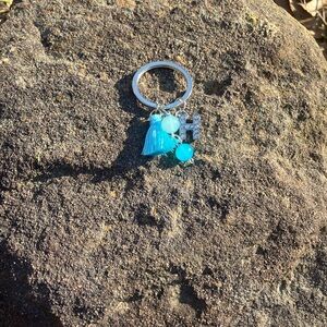 Turquoise Tassel Keychain with Letter H Charm